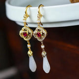 Hetian Magnolia Flower Diamond Earrings Retro Charm Women's Jewelry