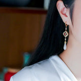 Hetian Magnolia Flower Diamond Earrings Retro Charm Women's Jewelry
