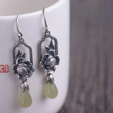 Hetian Magnolia Enamel Porcelain Earrings Bohemian Charm Silver Jewelry