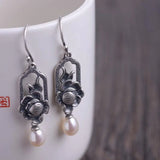 Hetian Magnolia Enamel Porcelain Earrings Bohemian Charm Silver Jewelry