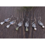 Hetian Magnolia Enamel Porcelain Earrings Bohemian Charm Silver Jewelry