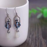 Hetian Magnolia Enamel Porcelain Earrings Bohemian Charm Silver Jewelry