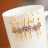 Hetian Ash Jade Flower Earrings Chinese Retro Tassel Daimeng Fairy Jewelry