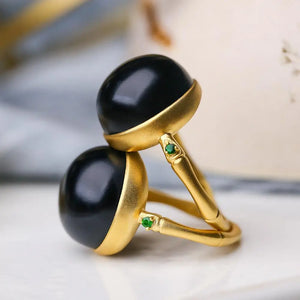 Hetian Jade Silver Ring Chinese Bamboo Charm Women's Jewel