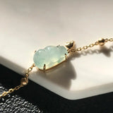 Hetian Chalcedony Gourd Ice Round Bead Bracelet Chinese Retro Silver Jewelry