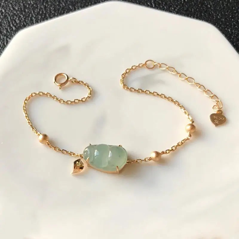 Hetian Chalcedony Gourd Ice Round Bead Bracelet Chinese Retro Silver Jewelry