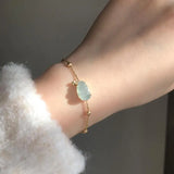 Hetian Chalcedony Gourd Ice Round Bead Bracelet Chinese Retro Silver Jewelry