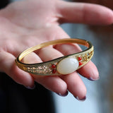 Hetian Jade Bracelet with Rubellite Tourmaline Inlay Charm Jewelry