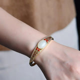 Hetian Jade Bracelet with Rubellite Tourmaline Inlay Charm Jewelry