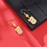 Natural Hetian Jade Enamel Lion Dancing Earrings with Ancient Craftsmanship