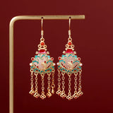 Hetian Jade Enamel Porcelain Tassel Earrings Fish Shape Women's Hanfu Jewelry