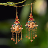 Hetian Jade Enamel Porcelain Tassel Earrings Fish Shape Women's Hanfu Jewelry