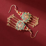 Hetian Jade Enamel Porcelain Tassel Earrings Fish Shape Women's Hanfu Jewelry
