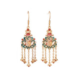 Hetian Jade Enamel Porcelain Tassel Earrings Fish Shape Women's Hanfu Jewelry