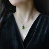 Hetian Jade Green Oval Pendant Necklace Chinese Craft Charm Women's Jewel