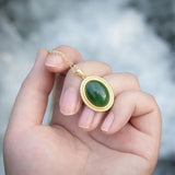 Natural Hetian Jade Oval Pendant Necklace Chinese Craft Charm Silver Jewelry