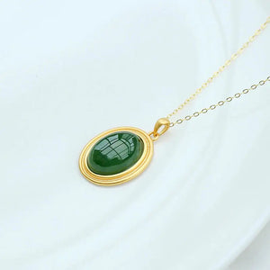 Hetian Jade Green Oval Pendant Necklace Chinese Craft Charm Women's Jewel