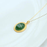 Natural Hetian Jade Oval Pendant Necklace Chinese Craft Charm Silver Jewelry