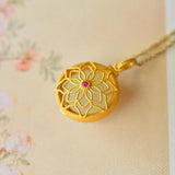 Hetian Jade Flower Necklace with Openable Gawu Box Pendant
