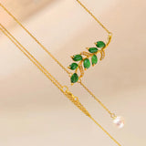 Natural Hetian Jade Leaf Pendant Tassel Necklace