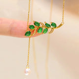 Natural Hetian Jade Leaf Pendant Tassel Necklace