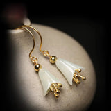 Hetian Jade Lily Orchid Earrings Bells Retro Craftsmanship Silver Jewelry