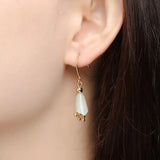 Hetian Jade Lily Orchid Earrings Bells Retro Craftsmanship Silver Jewelry
