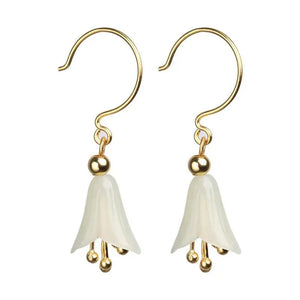 Hetian Jade Lily Orchid Earrings Bells Retro Craftsmanship Silver Jewelry