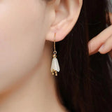 Hetian Jade Lily Orchid Earrings Bells Retro Craftsmanship Silver Jewelry