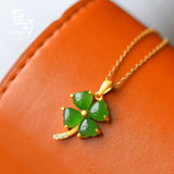 Hetian Jade Lucky Grass Pendant Necklace Chinese Retro Palace Craft Jewelry