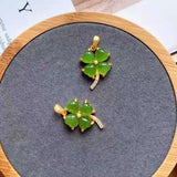 Hetian Jade Lucky Grass Pendant Necklace Chinese Retro Palace Craft Jewelry