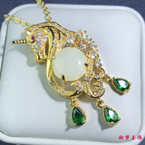 Hetian Jade Necklace S925 Silver Gold-plated Inlaid Pendant