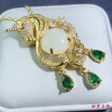 Hetian Jade Necklace S925 Silver Gold-plated Inlaid Pendant