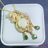 Hetian Jade Necklace S925 Silver Gold-plated Inlaid Pendant