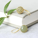 Hetian Jade Round Bead Earrings - Chinese Retro Silver Jewelry
