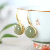 Hetian Jade Round Bead Earrings - Chinese Retro Silver Jewelry