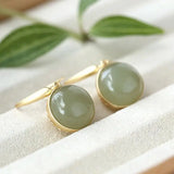 Hetian Jade Round Bead Earrings - Chinese Retro Silver Jewelry