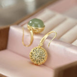Hetian Jade Round Bead Earrings - Chinese Retro Silver Jewelry