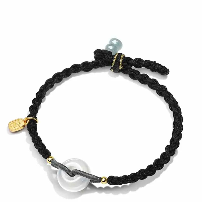 Natural Hetian Jade Round Blessing Bracelet Women Men Hand Rope Wedding