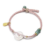 Natural Hetian Jade Round Blessing Bracelet Women Men Hand Rope Wedding