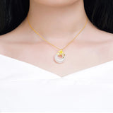 Hetian Jade Round Pendant Flower Clavicle Chain Wedding Jewelry