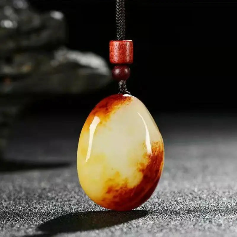 Natural Hetian Jade Seed Stone Pendant, Red Skin Jade Necklace for Couples