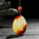 Natural Hetian Jade Seed Stone Pendant, Red Skin Jade Necklace for Couples