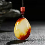 Natural Hetian Jade Seed Stone Pendant, Red Skin Jade Necklace for Couples