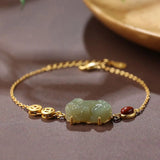 Natural Hetian Jade Pixiu Bracelet for Women Chinese Silver Jewelry