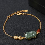 Hetian Jade Pixiu Bracelet for Women with Chinese Silver Jewelry