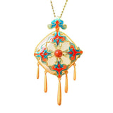 Hetian Jade Square Enamel Cloud Tassel Pendant Necklace
