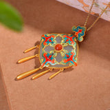 Hetian Jade Square Enamel Cloud Tassel Pendant Necklace