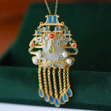 Hetian Jade Tassel Retro Palace Craft Charm Silver Jewelry