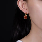 Natural Hetian Red Tourmaline Earrings Chinese Retro Palace Plating